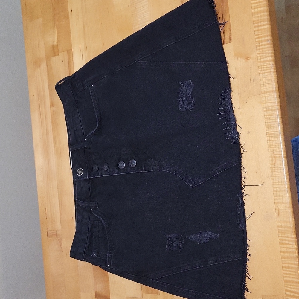 We The Free Black Jean A Line Skirt W Pockets Distressed